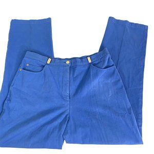 St. John Sports Blue Pants Gold Metal Accents Size 14 Soft Stretch